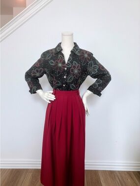 SilkLand Black Blouse with Multicolor Dot Floral Print